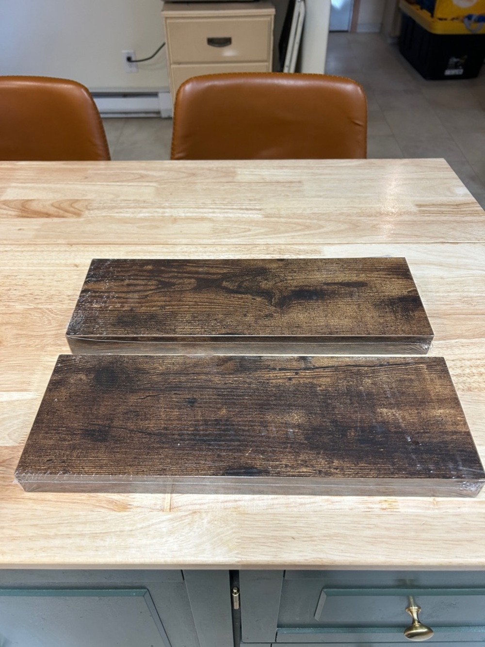 Set of 2 Dark Stained Wood Floating Shelf Planks